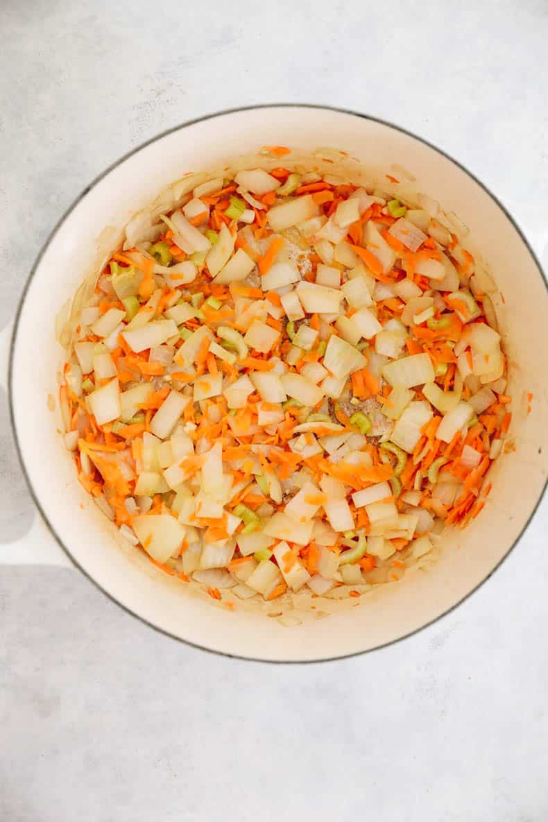 mirepoix in a large dutch oven.