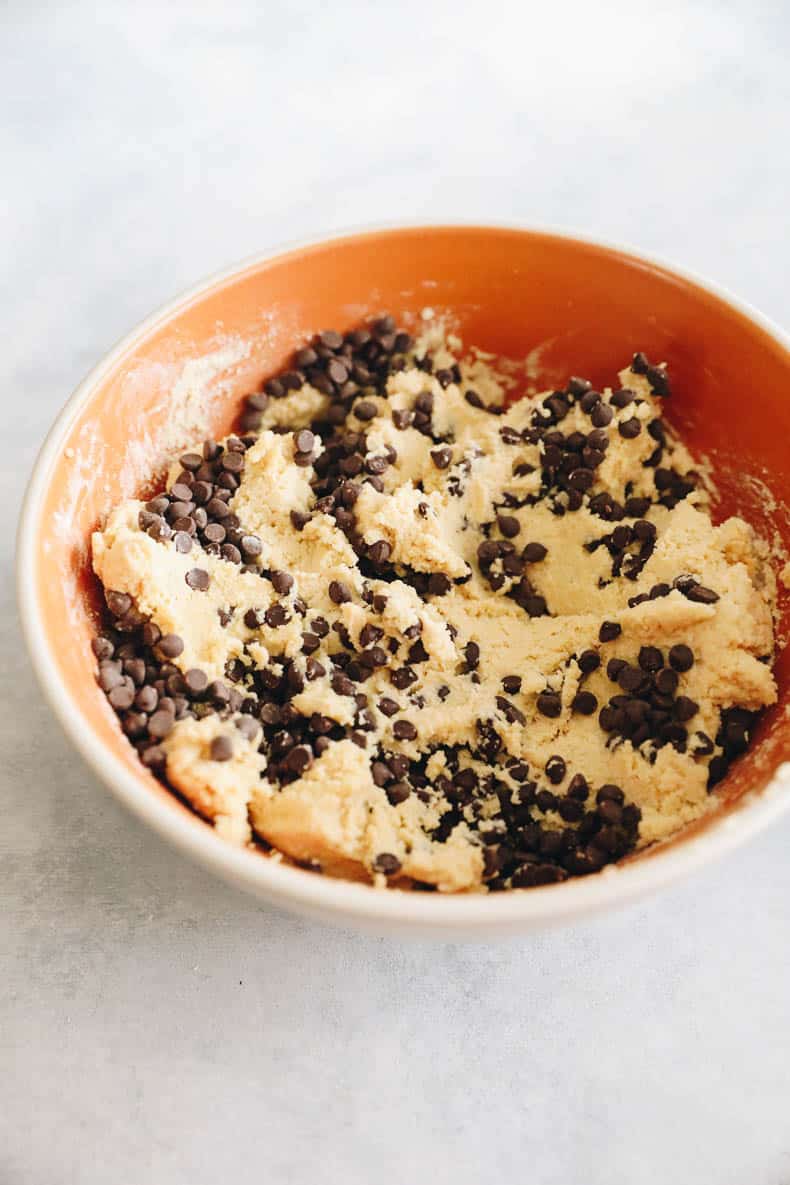 Cottage cheese cookie dough in a bowl.
