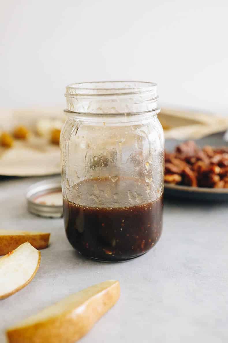 balsamic vinaigrette in a mason jar.